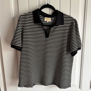 SSYS The Label Striped Polo Top Black White Short Sleeve Women’s Size L